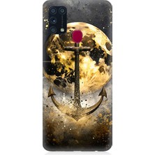 Teknomeg Samsung Galaxy M31 Uyumlu Ay ve Çapa  Desenli Silikon Kılıf