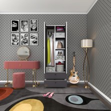 Kenz Life Kenzlife Gardırop 2 Kapılı Kapaklı 2 Çekmeceli Nilüfer Gri 173*60*42 Gardolap Dolap Ofis