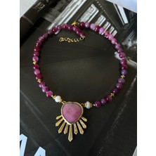 Lune Dor Accessories Pembe Doğal Taş Özel Tasarım El Emeği Modern Kolye