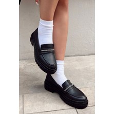 Mevese Only Siyah Deri Önü Işıltılı Rahat Kalıp Kadın Günlük Ayakkabı