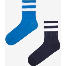 Striped 2li Mavi Lacivert Tenis Soket Çorap