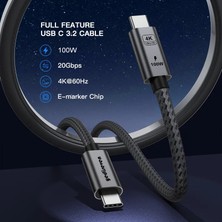 Yediseven Type C To USB 3.2 Gen2 100W 5A Hızlı Şarj Data ve 4K Görüntü Aktarma Kablosu 20GBPS Gri 1 Metre