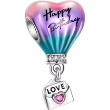 Zeyyn Silver 925 Ayar Gümüş Happy Birthday Sıcak Hava Balonu Charm