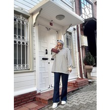 Aselim Hijap Moda Çizgili Sweat Balon Kol Ikili Takım Lacivert