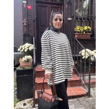 Aselim Hijap Moda Çizgili Sweat Balon Kol Ikili Takım Siyah