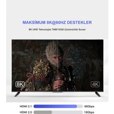 Yediseven HDMI 2.1 To HDMI Görüntü Aktarma Kablosu Televizyon Notebook 8K@60Hz UHD 48GBPS 1 Metre