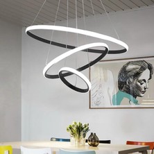 St Aydınlatma Pasion Oturma Odası,Salon,Yatak Odası İçin 3 Halkalı Siyah Kasa,Beyaz Led Işıklı Avize