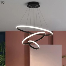 St Aydınlatma Pasion Oturma Odası,Salon,Yatak Odası İçin 3 Halkalı Siyah Kasa,Beyaz Led Işıklı Avize