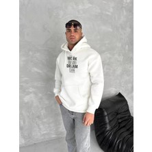 Tarz Yeri Kışlık Üç İplik Kapüşonlu SweatShirt - Beyaz