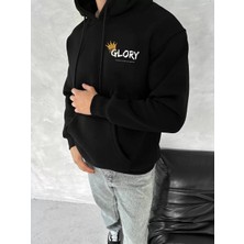 Tarz Yeri Kışlık Üç Iplik Kapşonlu Sweatshirt - Siyah