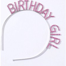 TURK Pembe Renk Kristal Taşlı Parlak Birthday Girl Yazılı Taç 16X17 cm