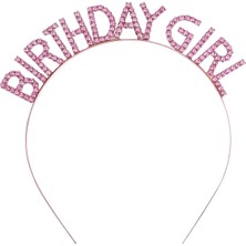 TURK Pembe Renk Kristal Taşlı Parlak Birthday Girl Yazılı Taç 16X17 cm