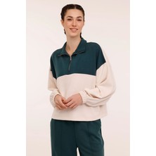 Lumberjack Kadın Yeşil Polo Yaka Sweatshirt 4W Wl Cadyna 16KT02 4pr Desenli