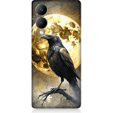 Teknomeg Vivo Y17S Uyumlu Ay ve Karga  Desenli Silikon Kılıf