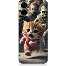 Teknomeg Tecno Camon 19 Neo Uyumlu Kedi ve Zombiler  Desenli Silikon Kılıf