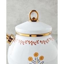 English Home Ornate Retro Emaye Çaydanlık 1,1 Litre + 2,3 Litre Beyaz-Hardal