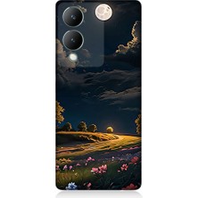 Teknomeg Vivo Y17S Uyumlu Ay ve Çiçekler  Desenli Silikon Kılıf