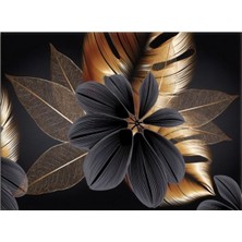 TosbArt Siyah-Altın Yapraklar Kanvas Gülen Tablo