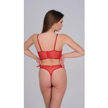 Sparkle and Glimmer Terry Red Çarpıcı Kırmızı Dantel Detaylı Büstiyer ve Külot Takımı