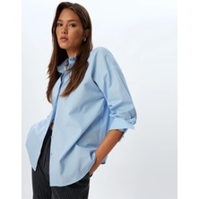 Koton 5Wak60192Uw 600 Acık Indıgo Kadın Dokuma Uzun Kollu Gömlek