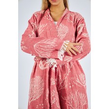 SEMTEKSTİL Pamuklu Mercan Desenli Kimono Jakarlı  Bornoz Sabahlık