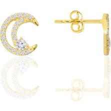 Söğütlü Silver Gümüş Altın Yaldızlı Zirkon Taşlı Hilal Işıltısı Kadın Küpe SGTL12655GOLD