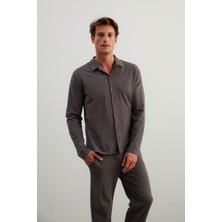 Syah Erkek Pamuklu Uzun Kollu Gömlek Pijama Üstü