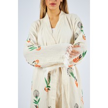 SEMTEKSTİL Müslin Kimono Sabahlık Bornoz Cepli Desenli