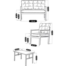 Ufuk Home Linda 2+1+1 Sehpalı Koltuk Takımı, Balkon Mobilyası, Oturma Odası Mobilyaları, Metal Kanepe Takımı, Mutfak Koltuk Takımı