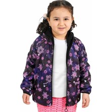 Kız Çocuk Siyah Mor Kar Tanesi Desenli Içi Polar Yağmurluk - 1011659