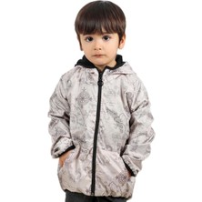 Erkek Çocuk Bej Harita Desenli Içi Polar Yağmurluk - 1011654