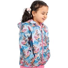 by BebekOdam Kız Çocuk Mavi Pembe Çiçek Desenli İçi Polar Yağmurluk