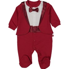 Erkek Bebek Bordo Papyonlu Smokin Ceketli Tulum - 1013655