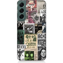 Teknomeg Samsung Galaxy S22 Uyumlu Rock Posterleri  Desenli Silikon Kılıf