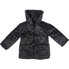 Kız Çocuk Siyah Belden Lastikli Kendinden Desenli Şişme Mont - 1011645