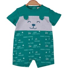 Erkek Çocuk Yeşil Köpekcik Nakışlı Çıtçıtlı Şort Tulum - 1014226