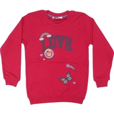 Kız Çocuk Fuşya Love Gülücük Baskılı Tek Üst Sweat - 1014842