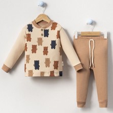 Erkek Bebek Bej  Ayıcık Desenli 2'li Takım - 1014711