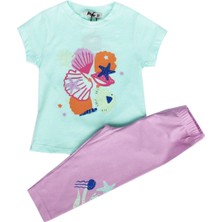 Kız Çocuk Yeşil Lila Deniz Yıldızı Baskılı 2'li Takım - 1014261