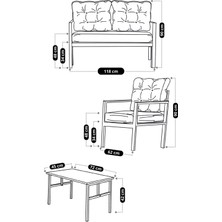 Ufuk Home Linda 2+1+1 Sehpalı Bahçe Takımı, Balkon Takımı, Cafe Mobilyası, Balkon Koltuk Takımı
