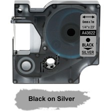 Fuhao 43622 Gümüş Üzerine Siyah Stil 6mm Dymo D1 Etiket Şeridi Label Manager Siyah Beyaz Uyumlu (Yurt Dışından)