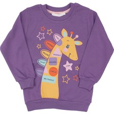 Kız Çocuk Mor Zürafa Baskılı Tek Üst Sweat - 1013328