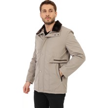 Jan Carlucci Regular Içi Kapitoneli Bej ( Çıkarılabilir Kürklü  Yaka  ) Kaban