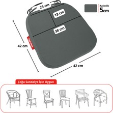 Xpermate Standartfit Oval Sandalye Minderi Fermuarlı Yıkanabilir Kılıf Bağcıklı Su Ve Yağ Itici 42x42x5 Antrasit