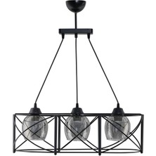 Dede Üçlü Curva Sıralı Metal Avize Füme Rengi Camlı