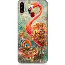 Teknomeg Samsung Galaxy A20S Uyumlu Renkli Flamingo  Desenli Silikon Kılıf
