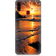 Teknomeg Samsung Galaxy A20S Uyumlu Günbatımı Sahili  Desenli Silikon Kılıf
