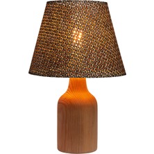 EFLIGHTDESIGN Kahve Ahşap Abajur Hasır Desenli Modern Şık Yatak Odası Salon Masa Lambası