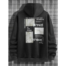 Afro Giyim  No Pain Sırt Baskılı Oversize Kapşonlu  Sweatshirt