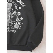 Afro Giyim Kadın As Sweet As Honey Baskılı Oversize Kapşonlu Sweatshirt